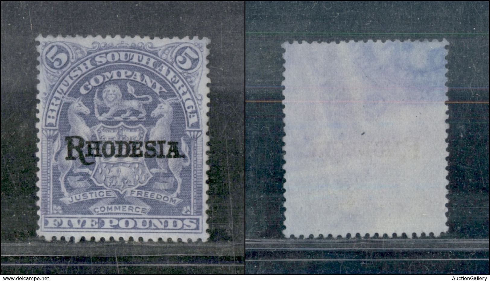 OLTREMARE - RHODESIA - 1909 - 5 Pounds (SG.113e) - Senza Gomma - Cert. AG - Other & Unclassified
