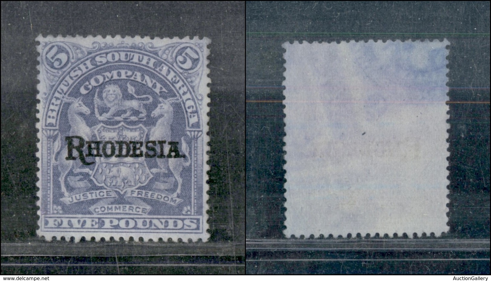 OLTREMARE - RHODESIA - 1909 - 5 Pounds (SG.113e) - Senza Gomma - Cert. AG - Autres & Non Classés