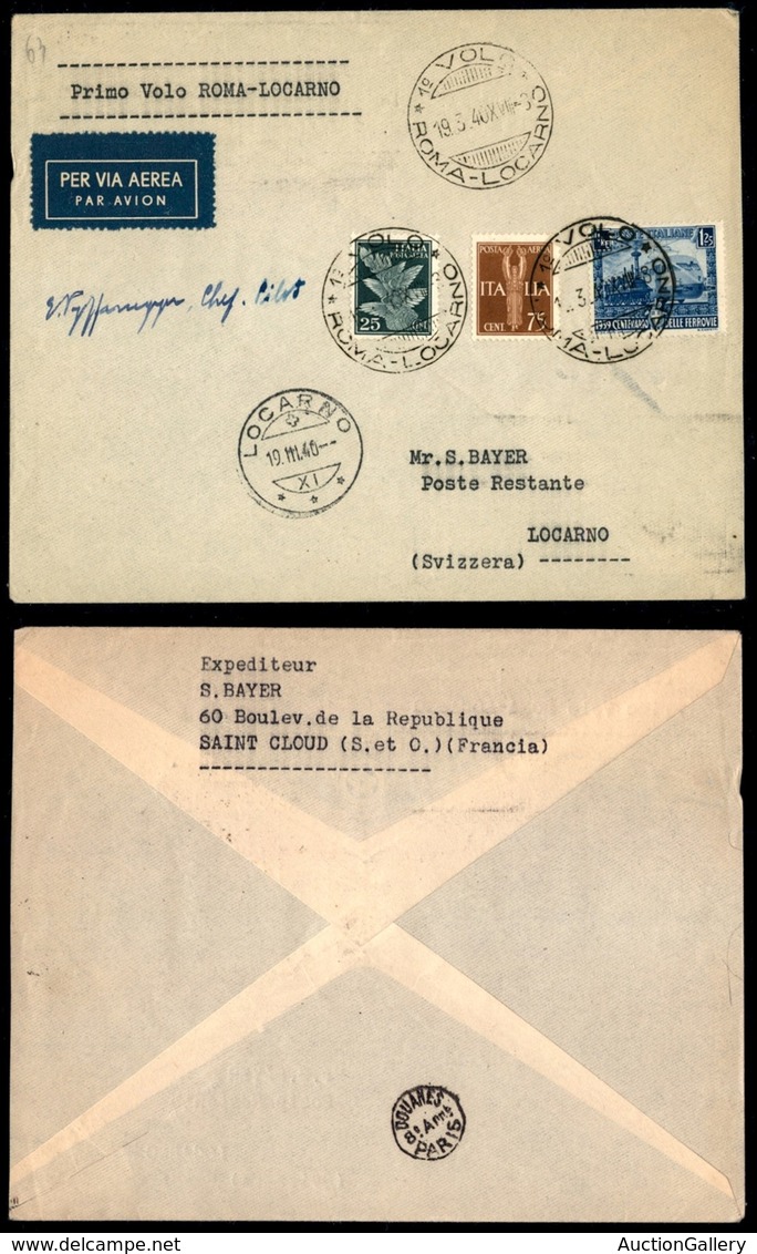 POSTA AEREA - 1940 (19 Marzo) - Roma Locarno - Aerogramma Con Autografo Del Capo Pilota - Autres & Non Classés