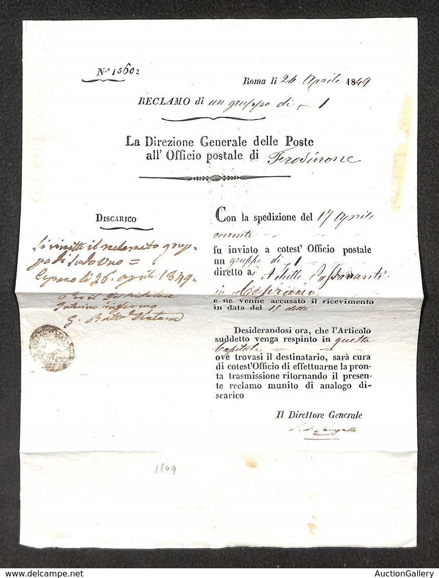 DOCUMENTI - VARIE - Repubblica Romana - Roma 24 Aprile 1849 - Reclamo Dalla Direzione Generale Delle Poste - Circolare P - Autres & Non Classés