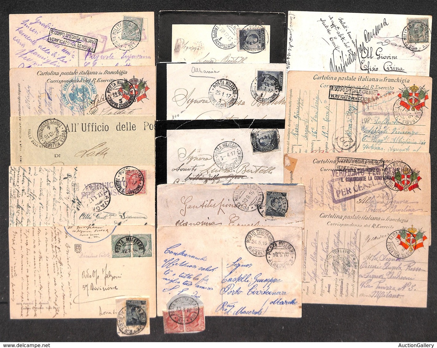 DOCUMENTI - VARIE - Posta Militare - Albania - 1916/1917 - Cinque Buste + Nove Cartoline (con 5 Franchigie) + Due Framme - Altri & Non Classificati