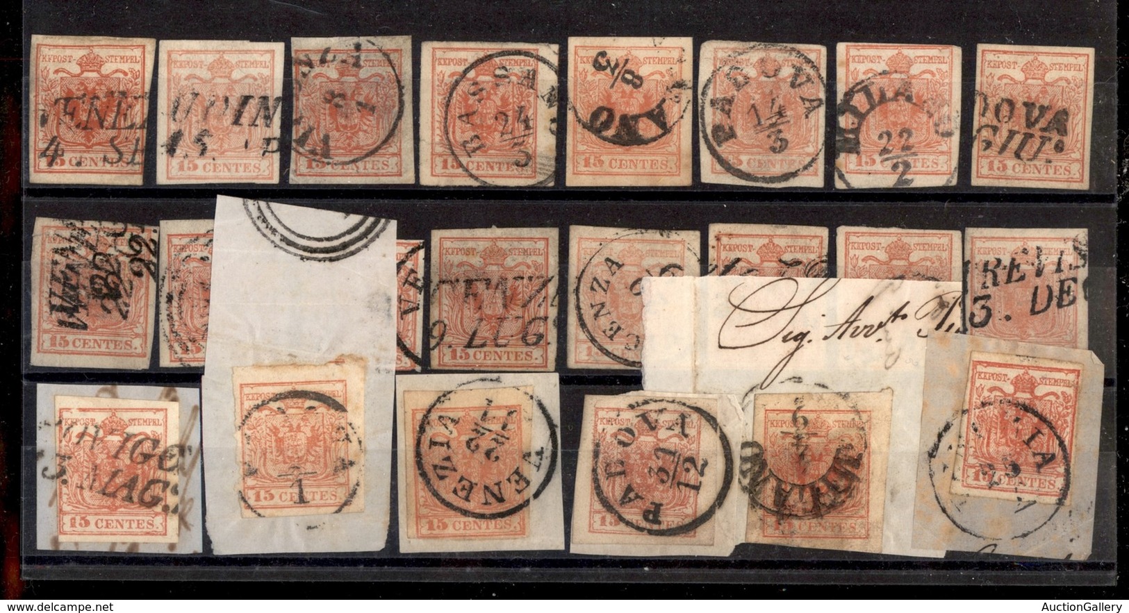 LOTTI - COLLEZIONI - LOMBARDO VENETO - 1850/1857 - Cartoncino Con 22 Esemplari Del 15 Cent (3/20) - Interessante - Da Es - Altri & Non Classificati