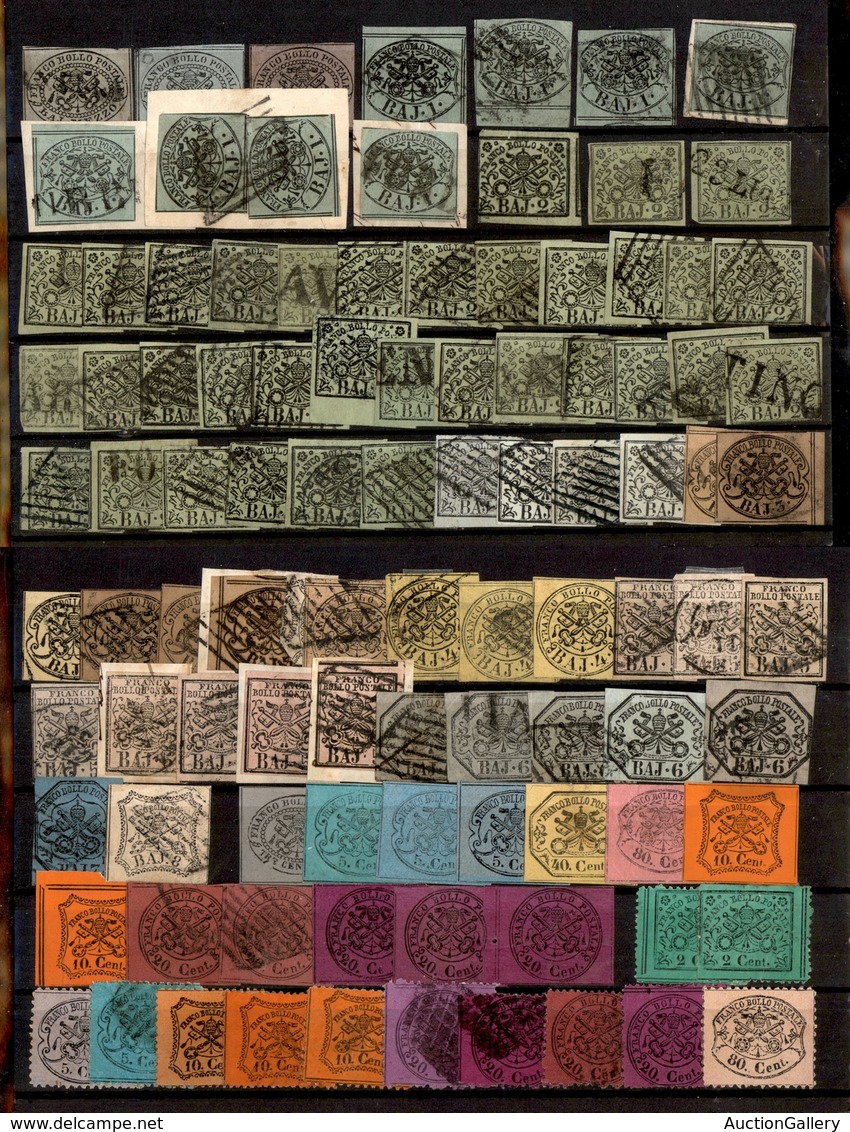 LOTTI - COLLEZIONI - PONTIFICIO - 1852/1868 - Due Cartoncini Con 99 Esemplari Del Periodo - Interessante - Da Esaminare - Autres & Non Classés