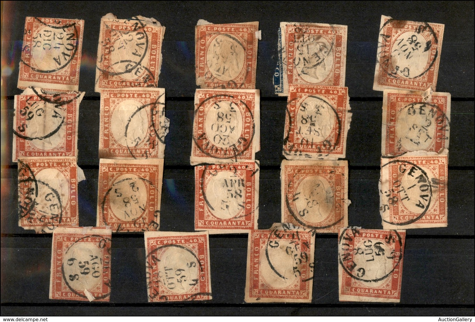 LOTTI - COLLEZIONI - SARDEGNA - Genova 1858/1859 - 40 Cent (16A/16B) - 19 Pezzi Usati - Margini Corti - Da Esaminare - Other & Unclassified