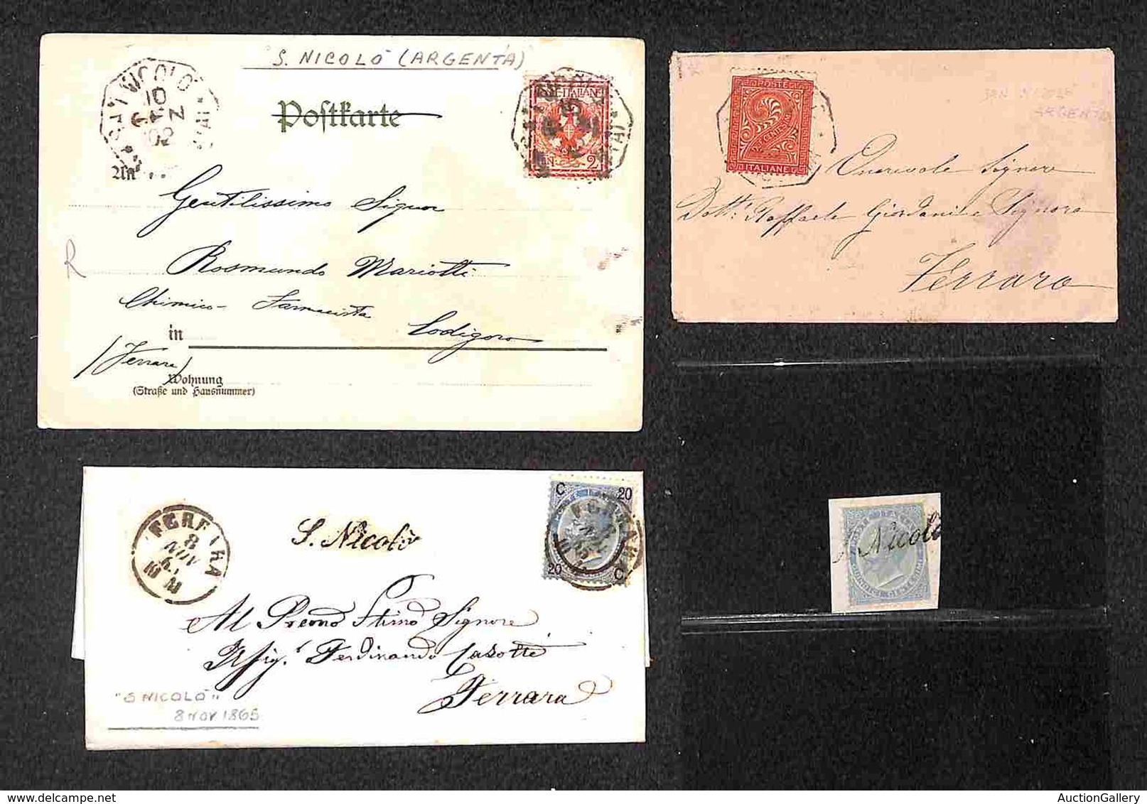 LOTTI - COLLEZIONI - REGNO - 1865/1902 - S.Nicolò - Insieme Di 2 Lettere + Una Cartolina + Un Frammento Con Annulli Cors - Autres & Non Classés