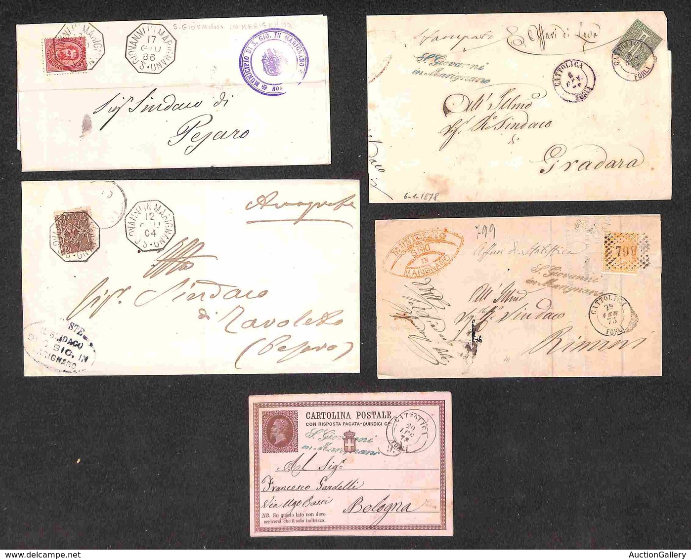 LOTTI - COLLEZIONI - REGNO - 1875/1904 - S.Giovanni In Marignano - Insieme Di 4 Lettere + 1 Cartolina Con Varietà Di Ann - Sonstige & Ohne Zuordnung