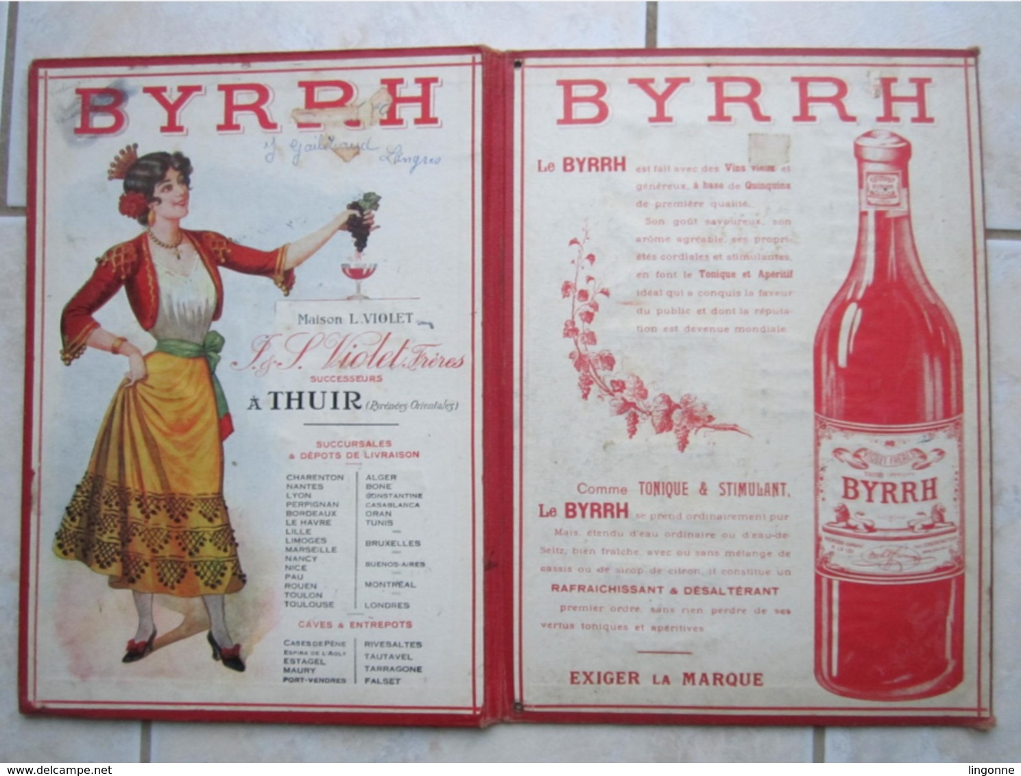 Ancien Porte Documents BYRRH Vin Généreux Au Quinquina Maison VIOLET à THUIR GAILDRAUD LANGRES 24 X 34 Cm - Alcohol