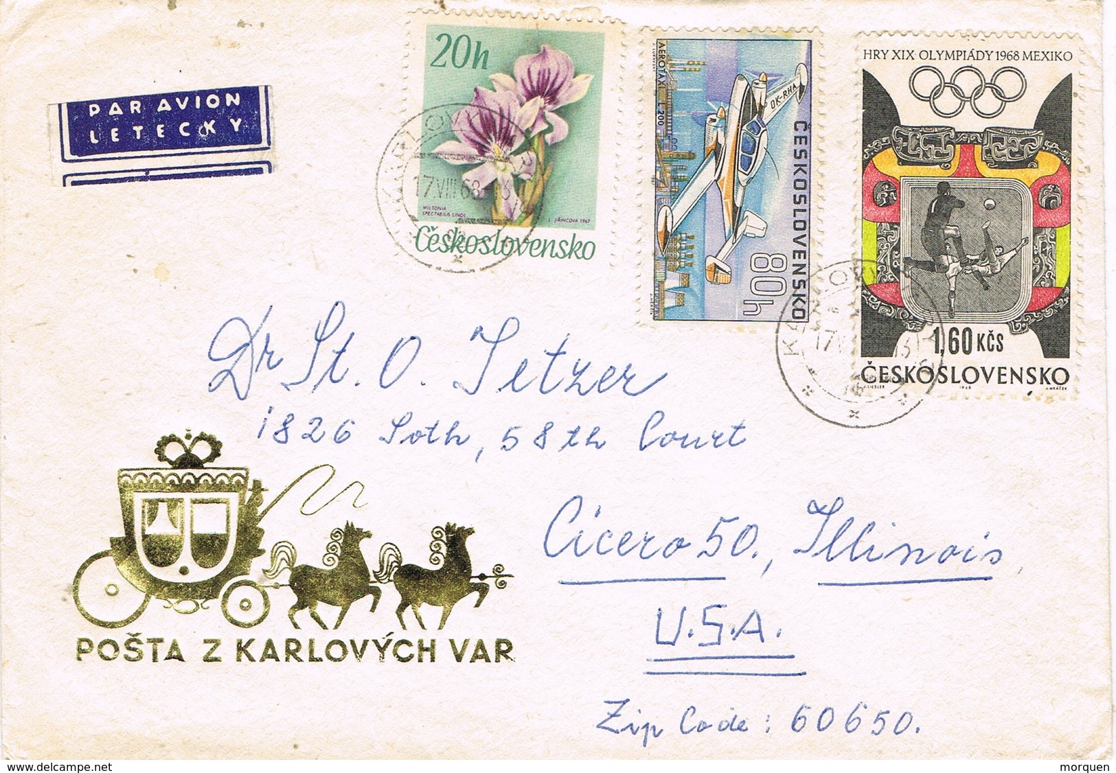 30931. Carta Aerea KARLOVY VARY (Checoslovaquia) 1968. Posta Karlocych Var - Cartas & Documentos