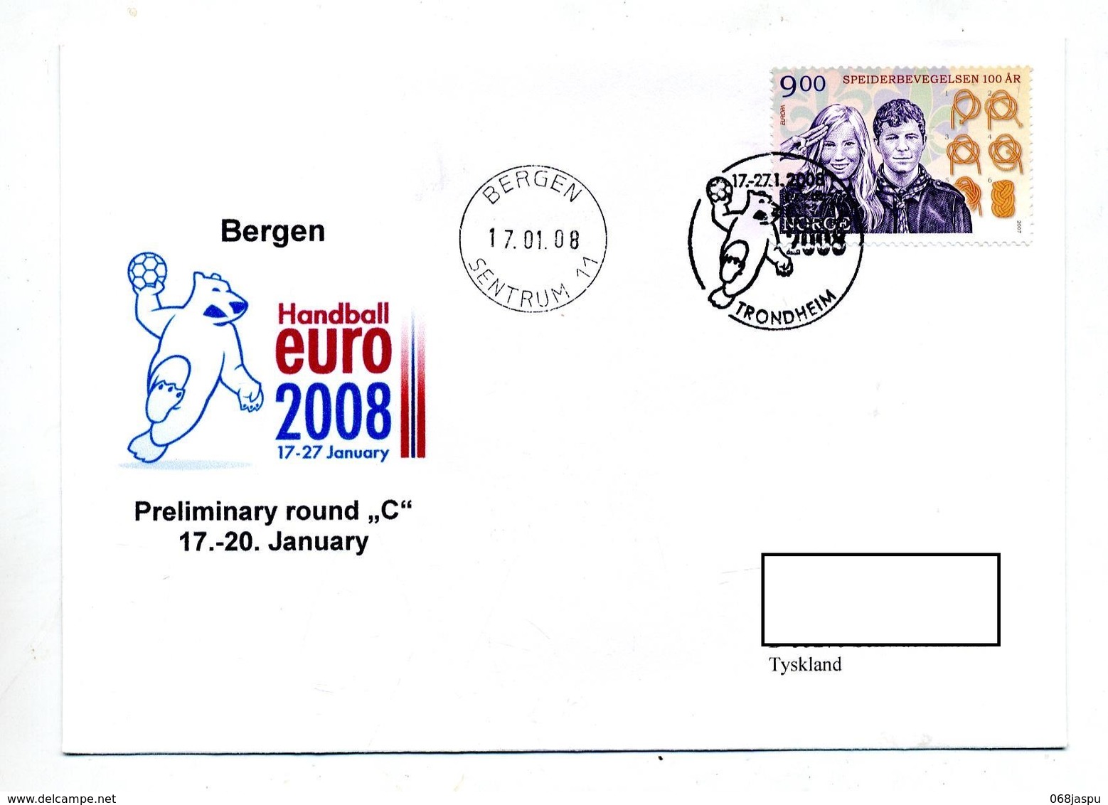 Lettre Cachet Bergen Match Euro Handball Theme Ours - Lettres & Documents