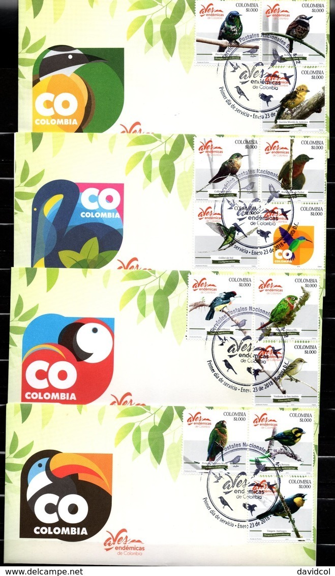 COLOMBIA- KOLUMBIEN- 2018 FDC/SPD. BIRDS FROM COLOMBIA. SET X 4- SCARCES - Colombia