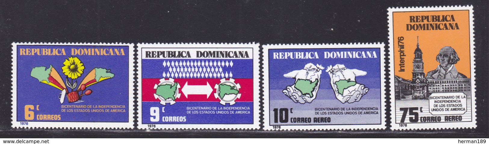 DOMINICAINE N°  790 & 791, AERIENS 285 & 286 ** MNH Neufs Sans Charnière, TB (D7967) 200 Ans Indépendance USA -1976 - Dominicaanse Republiek