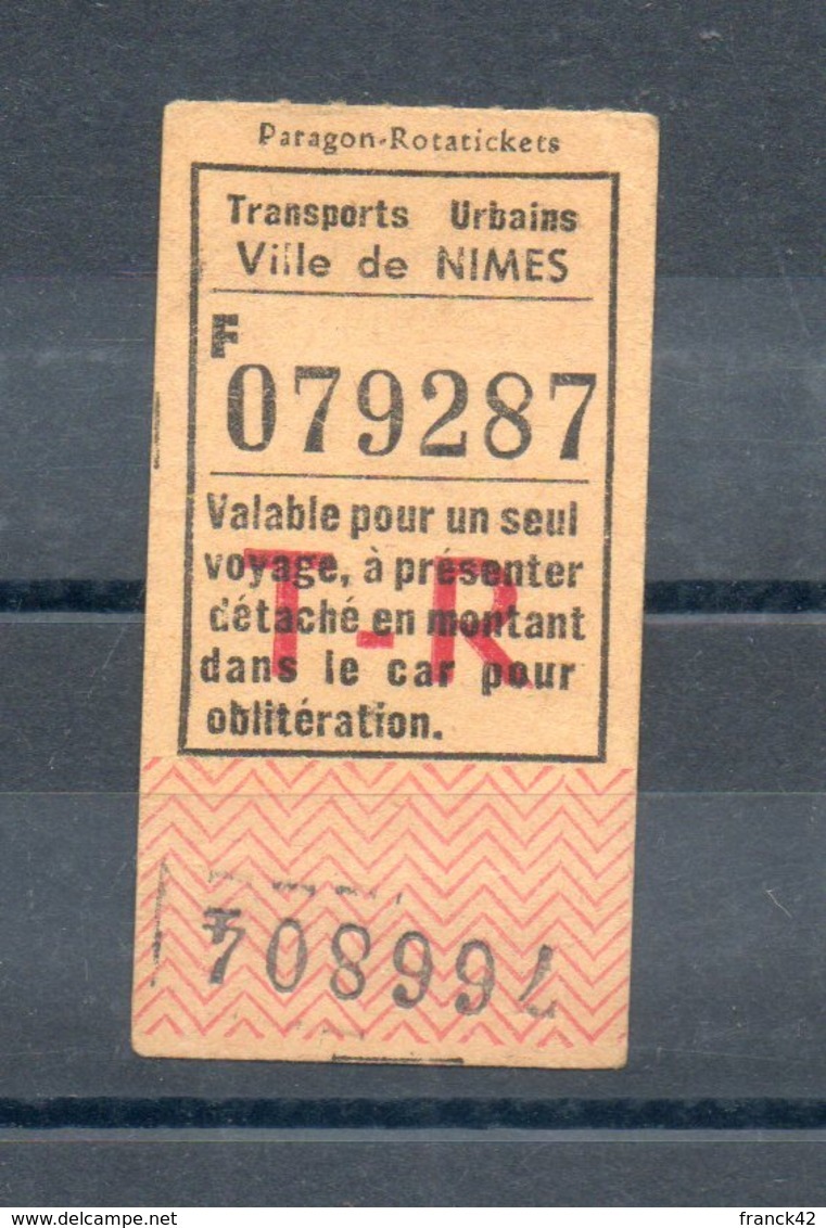 Ticket Tarif Réduit Transports Urbains De La Ville De Nimes - Europe