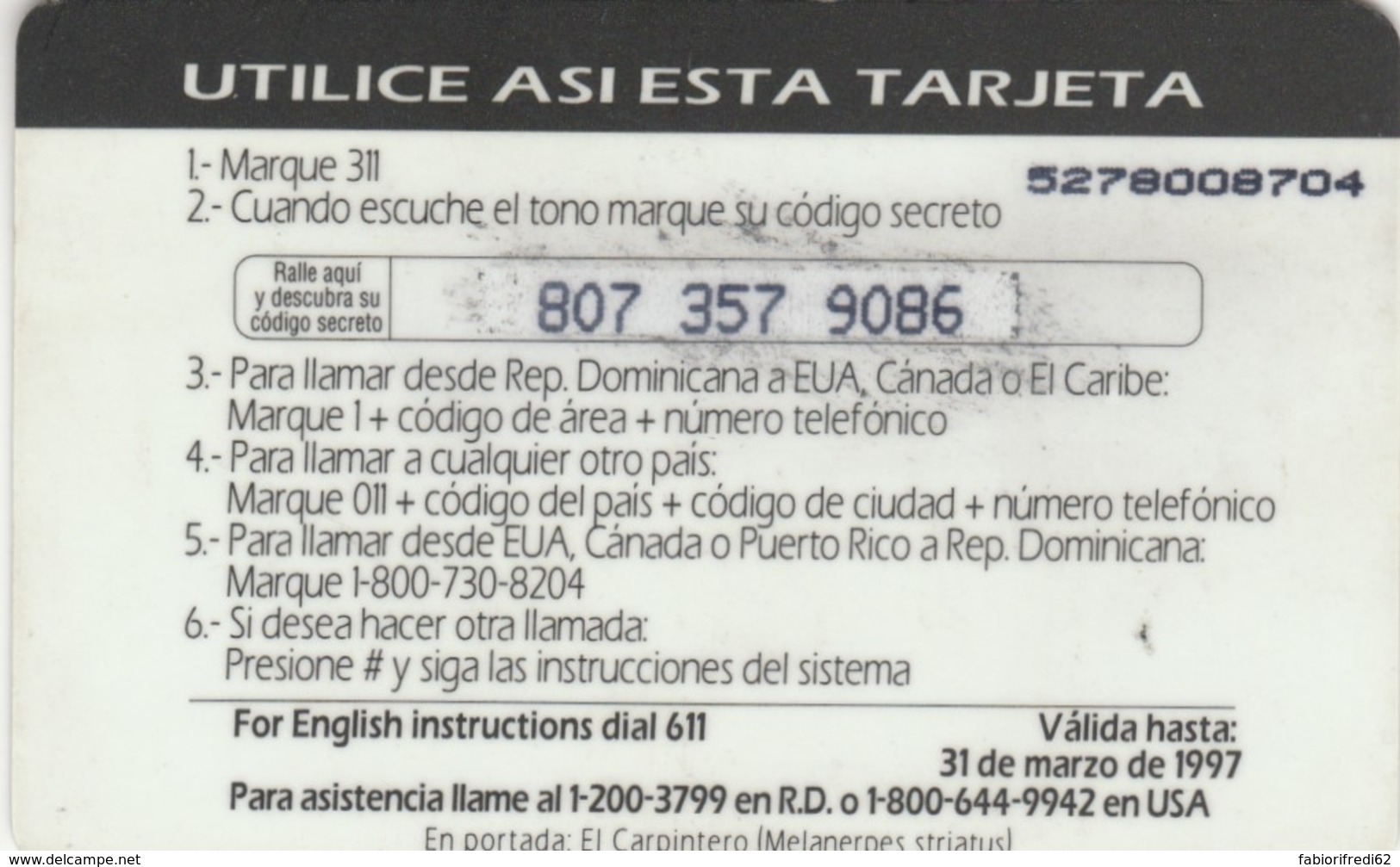 PHONE CARD- DOMINICANA (E36.20.2 - Dominicaanse Republiek