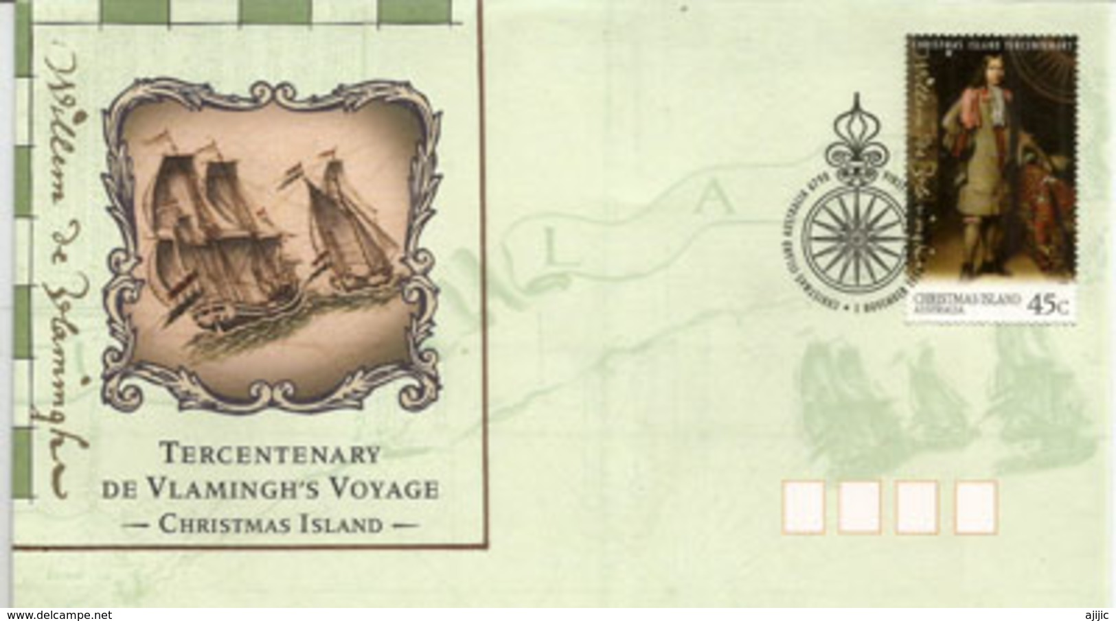 Explorateur Hollandais Willem De Vlamingh,découverte De La Côte Ouest De L'Australie En 1696. FDC 1996 Tricentenaire - Christmas Island