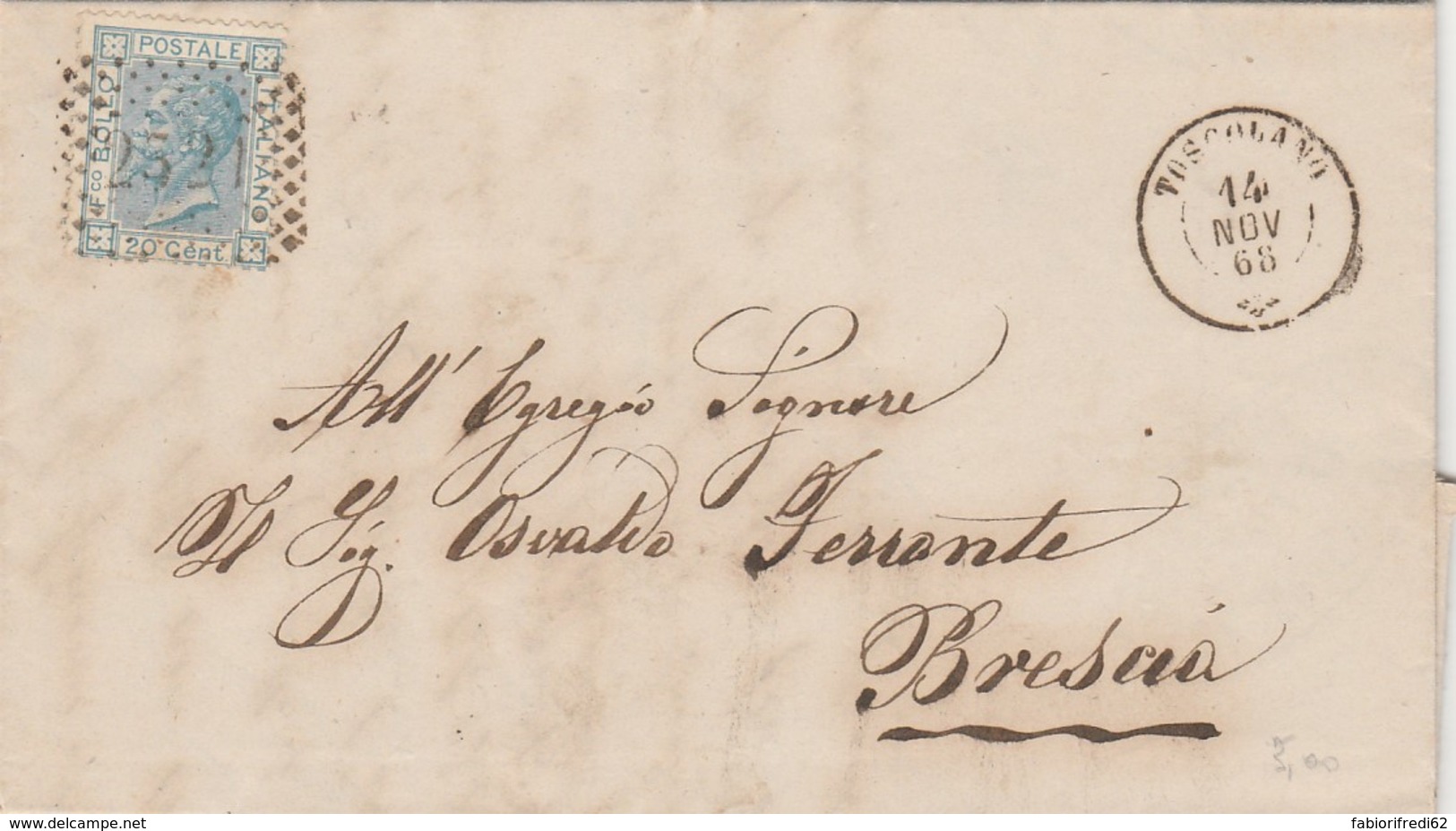 LETTERA 1868 CENT.20 TIMBRO TOSCOLANO (LK347 - Marcofilie