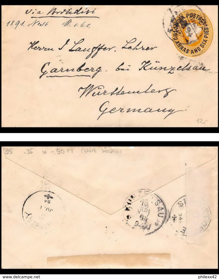 1956/ Inde (India) Entier Stationery Enveloppe (cover) N°5 Victoria POUR Korntal Allemagne Germany Via Brindisi - Cartes Postales