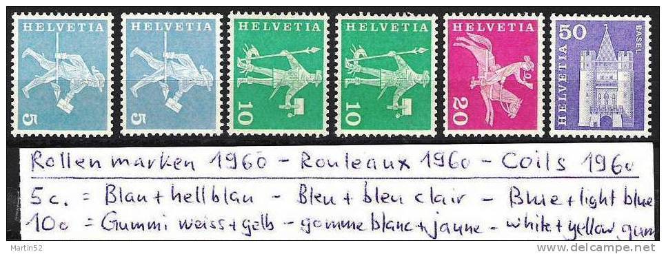 Schweiz Suisse 1960: Rollen Rouleaux Coils 1960 + 5c Hellblau Bleu Clair 10c Gelber Gummi Gomme Jaune  (Zu CHF 16.00) - Franqueo