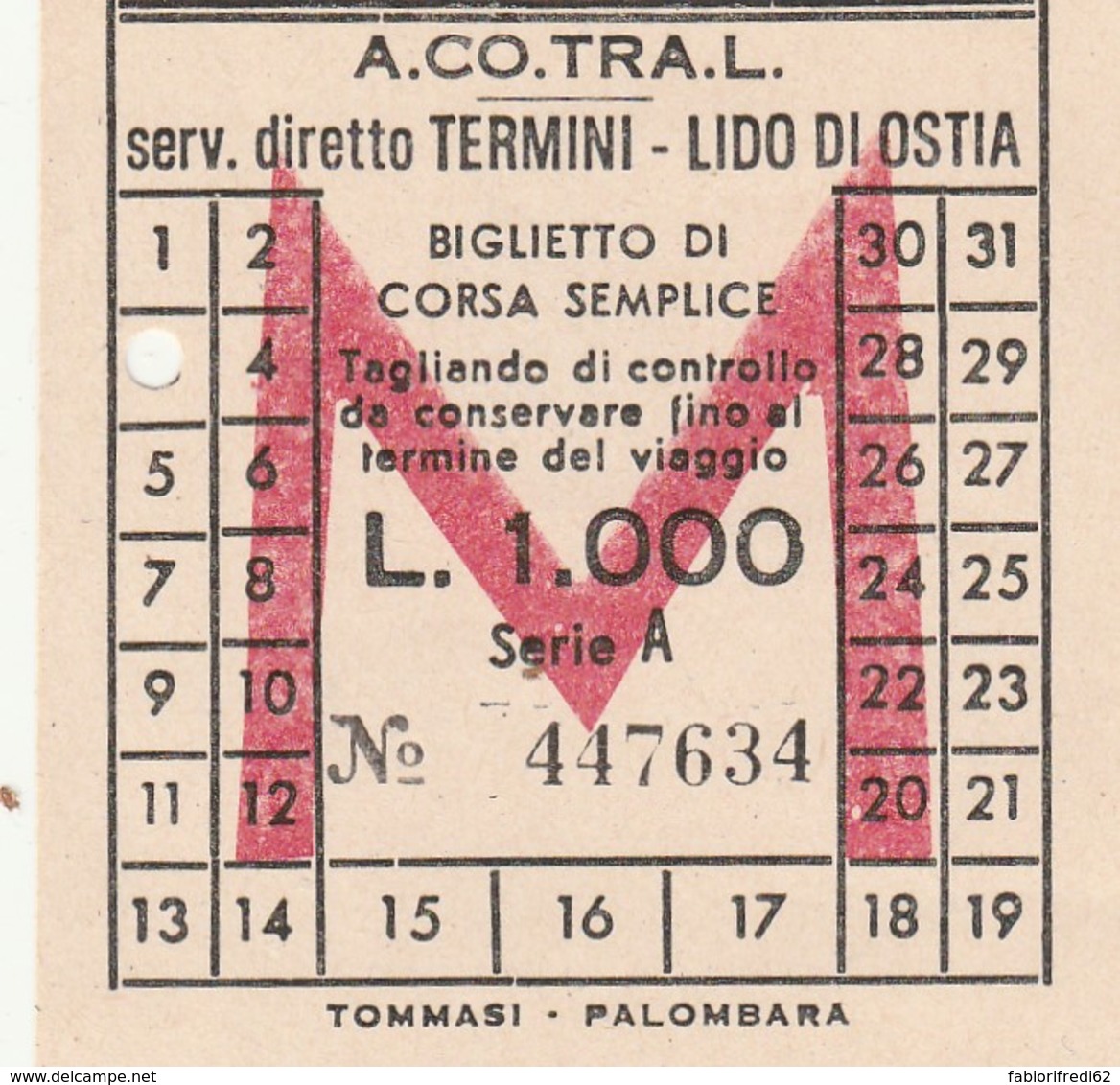 TERMINI LIDO OSTIA ACOTRAL L.1000 BIGLIETTO AUTOLINEE (FX394 - Europa