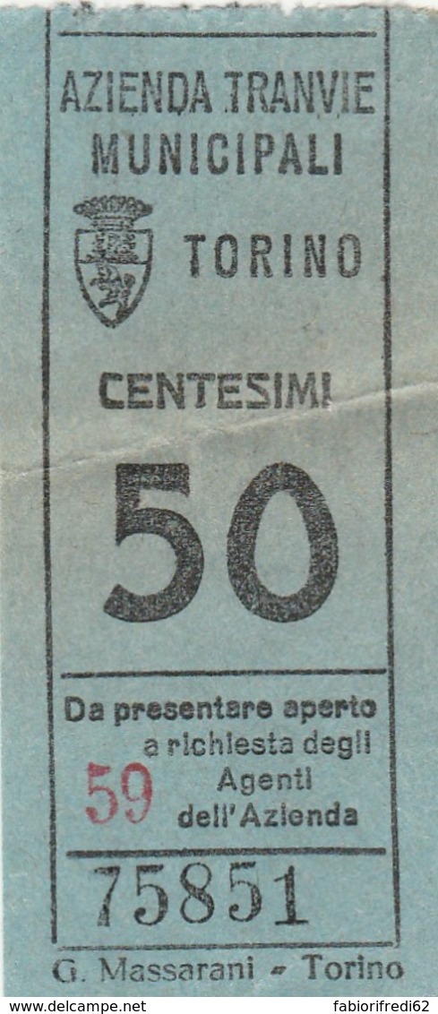 TORINO 50 CENT. BIGLIETTO AUTOBUS (FX325 - Europa