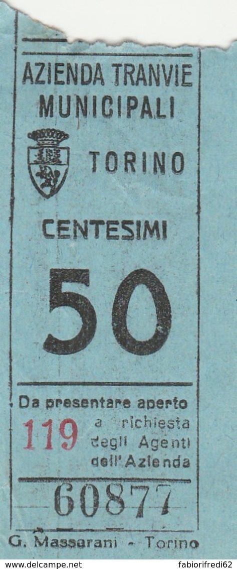 TORINO 50 CENT. BIGLIETTO AUTOBUS (FX330 - Europa