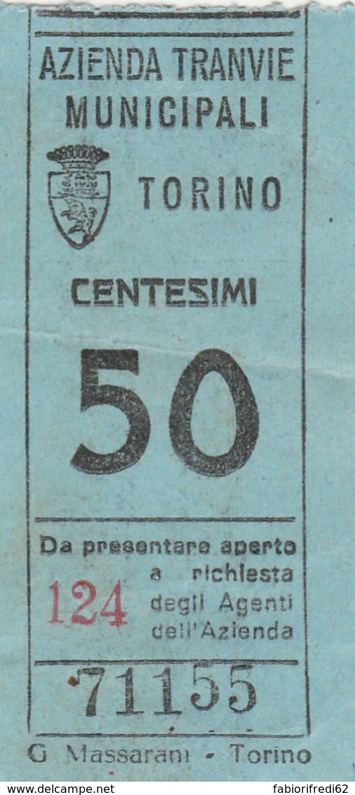 TORINO 50 CENT. BIGLIETTO AUTOBUS (FX331 - Europa