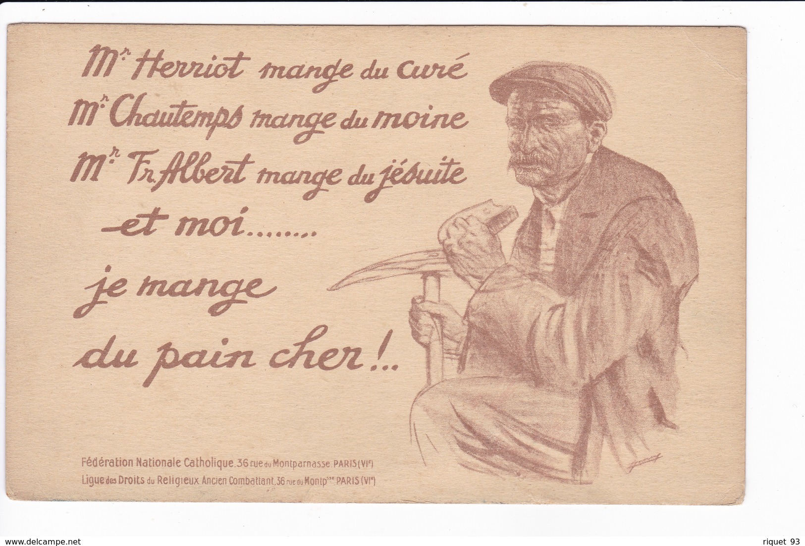 "Mr Henriot Mange Du Curé- Mr Chautemps Mange Du Moine- Mr FrAlbert Mange Du Jésuite. Et Moi... Je Mange Du Pain Cher!.. - Satirical