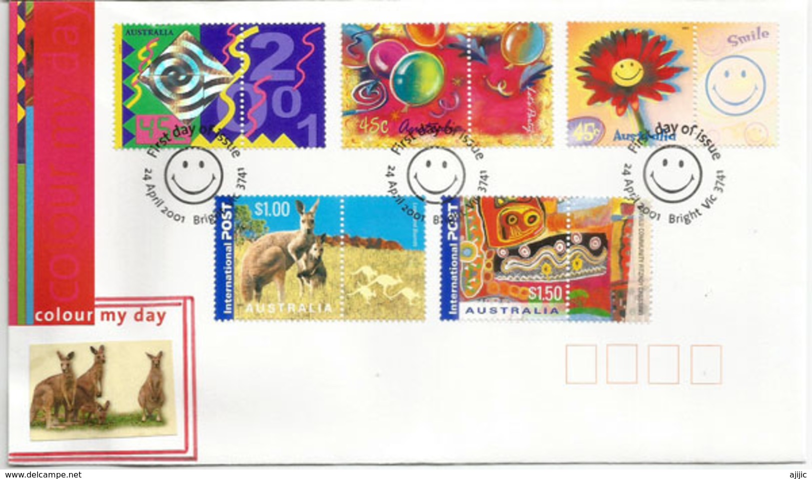 AUSTRALIA: Hologramme Stamp & Colour My Day Stamps. FDC Bright.Victoria. 2001 (hautes Faciales) - Hologrammes