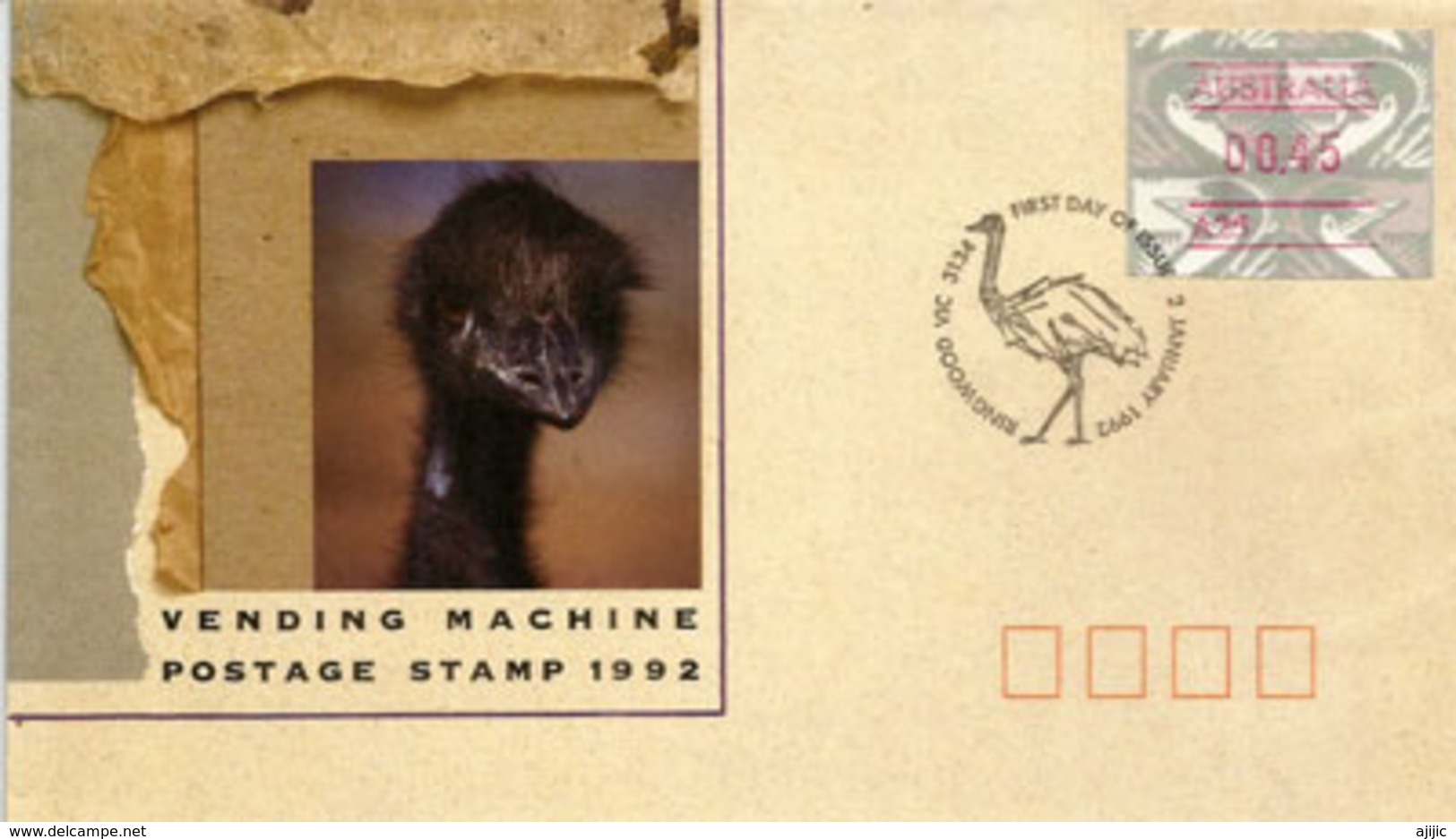 L'Autruche D'Australie (l'EMU) Timbre ATM Sur FDC Ringwood.Victoria 1992 - Autruches