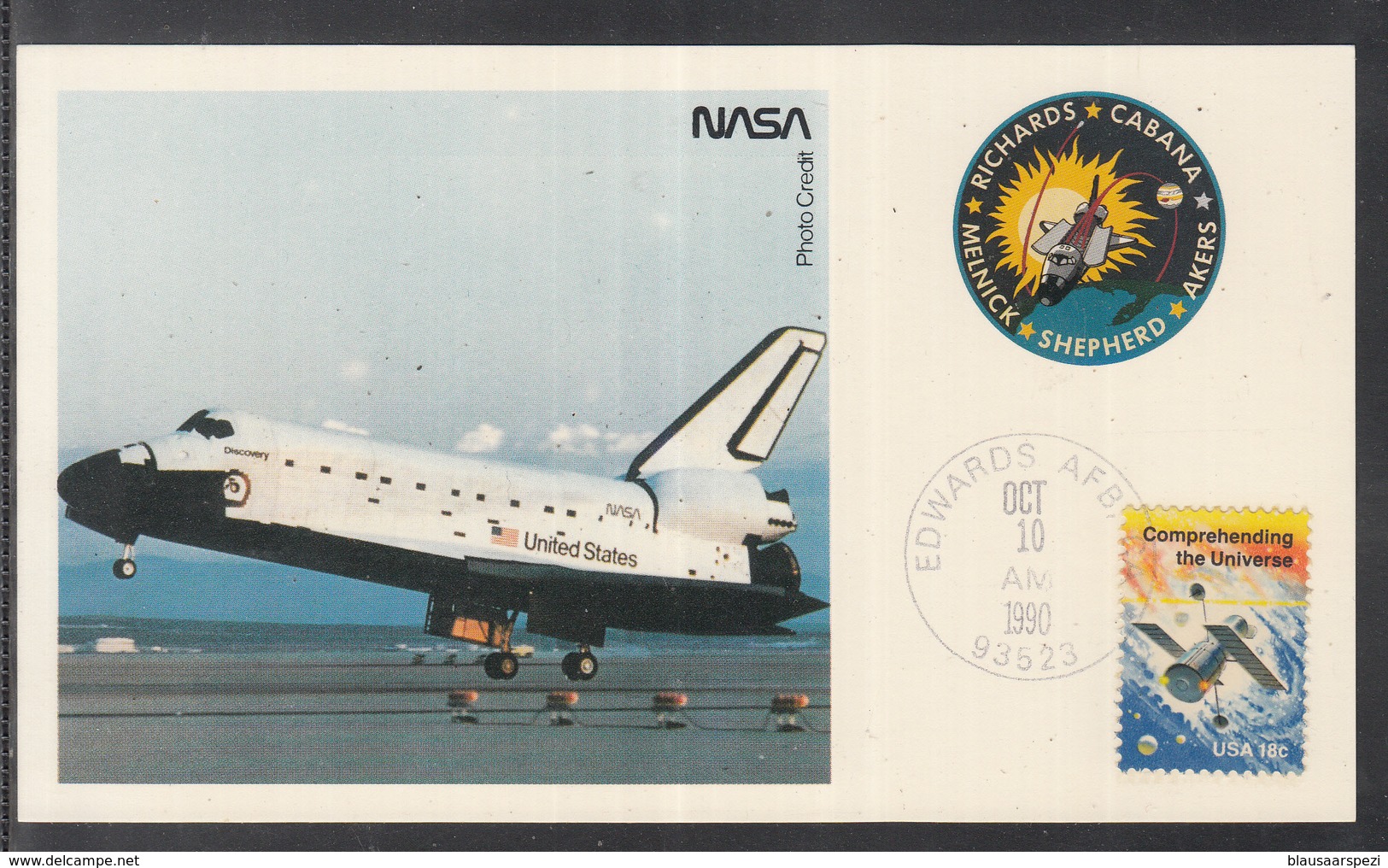 A 41 ) USA Germany Klasse Raumfahrt Space Karte STS 41 " Landung Des Shuttels" 1990 - United States