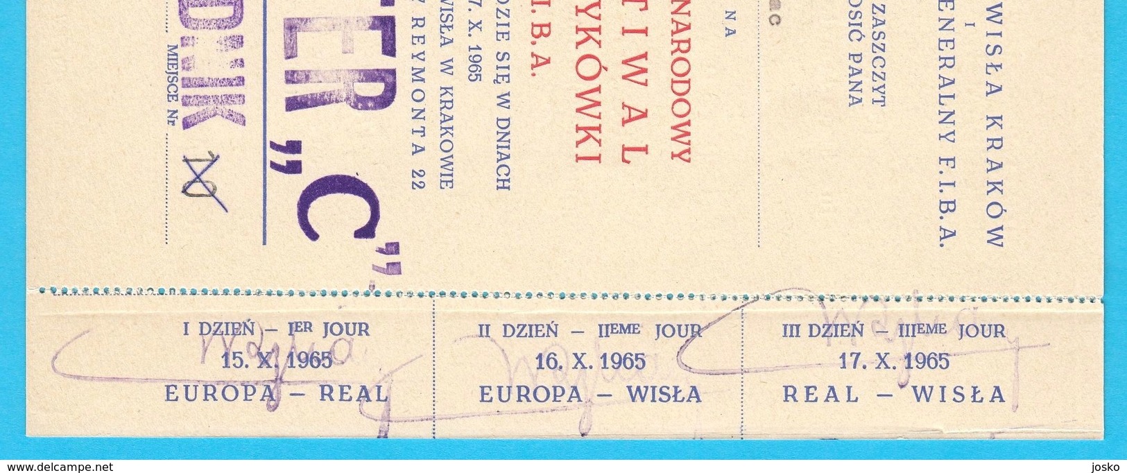 FIBA BASKETBALL TOURNAMENT KRAKOW 1965. Poland - Invitation To RADIVOJ KORAĆ * Programme + Tickets * Programm Programma - Livres