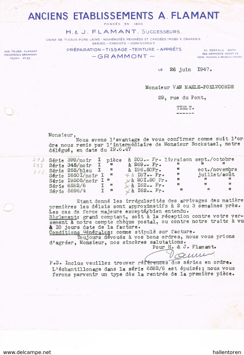 Grammont: 1947, Anciens Etablissements A.Flamant : Préparation-Tissage-Teinture-Apprêts - 1900 – 1949