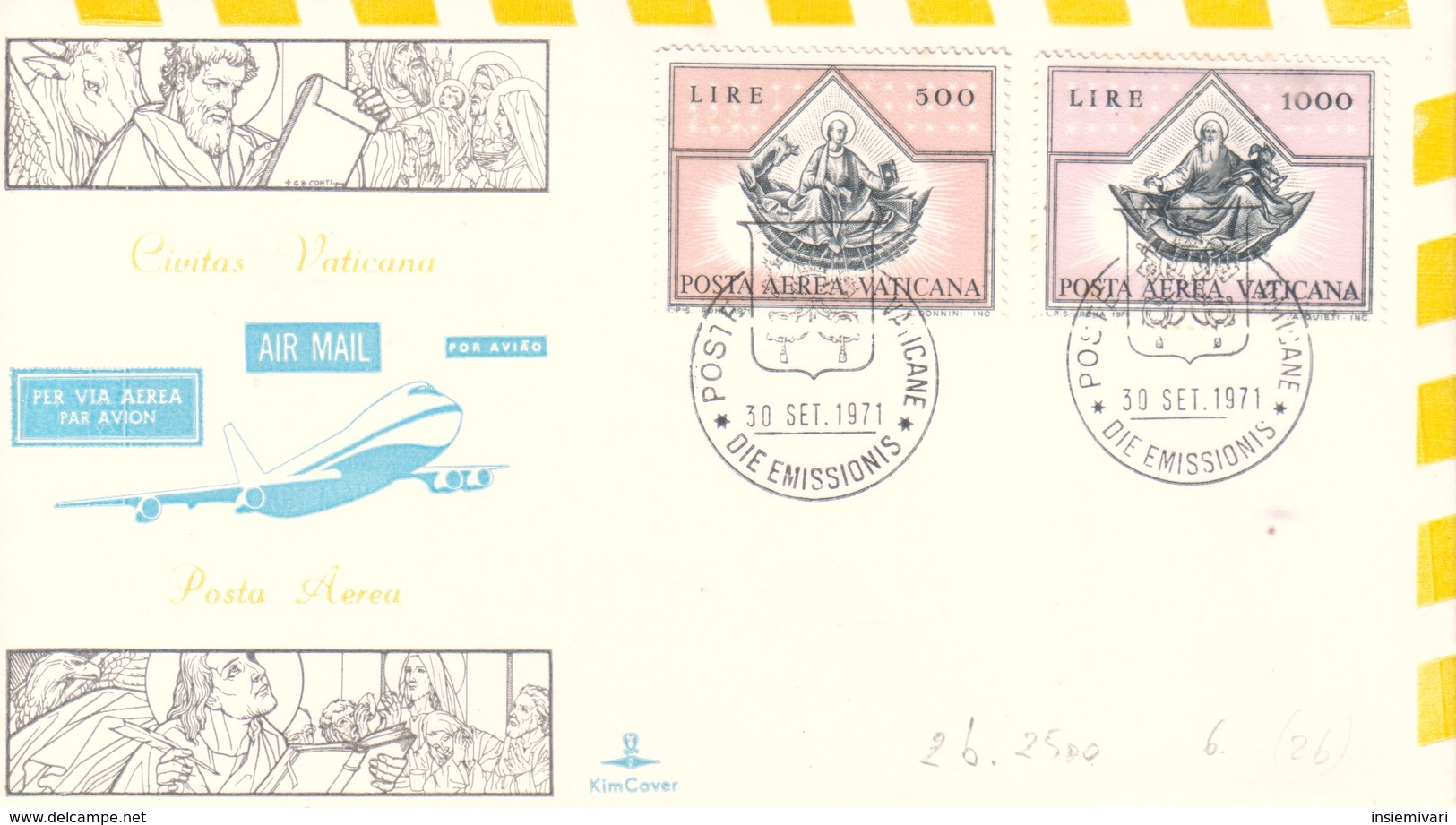 FDC Kim Cover - Vaticano - 1971 - Posta Aerea Evangelisti. - FDC