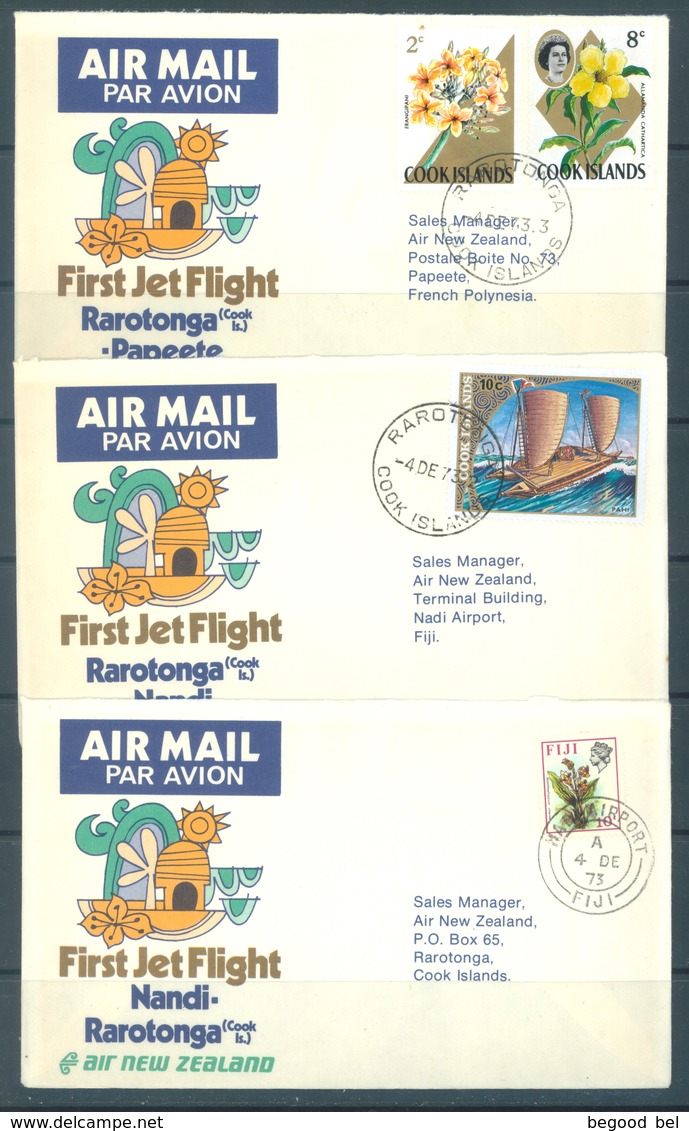 NZ AUSTRALIA - 1973 - FFC - FIRST FLIGHT - PAGO PAGO RARATONGA NANDI PAPEETE AUCKLAND - 8 ENVELOPPES - Lot 18774 - Premiers Vols