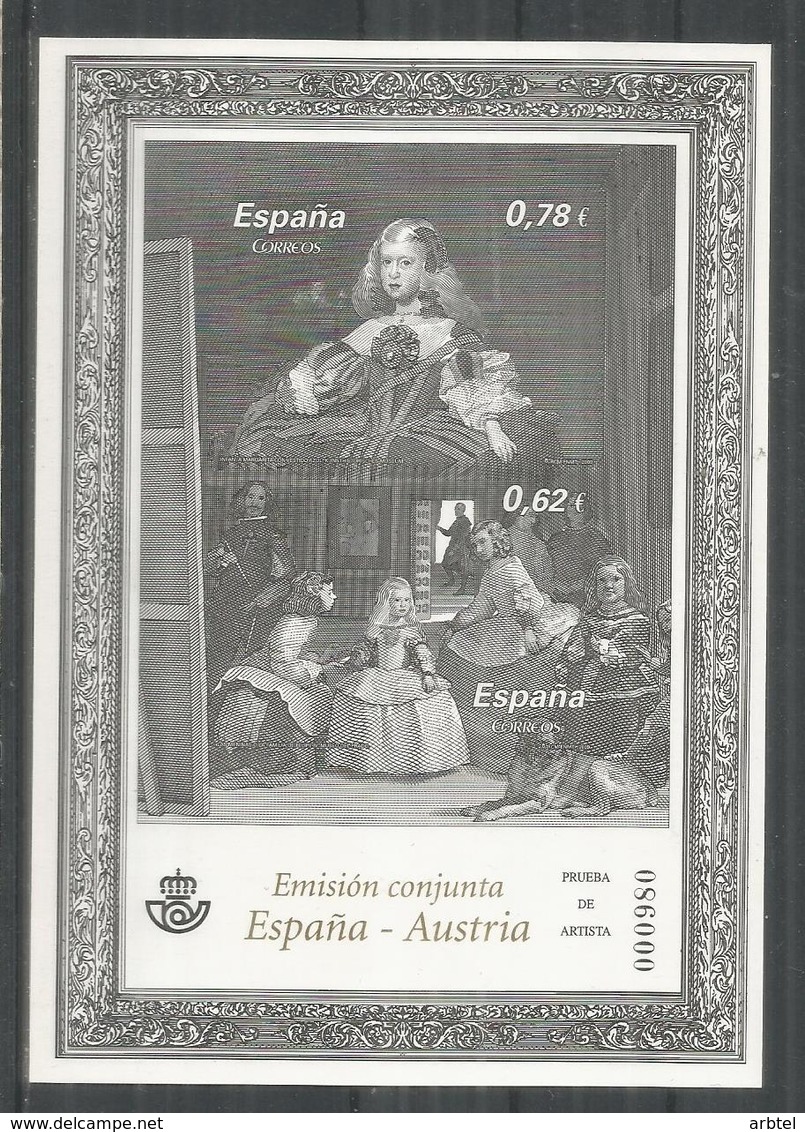 SPAIN AUSTRIA JOINT ISSUE VELAZQUES PAINTING ART  BLACK PROOF - Otros & Sin Clasificación