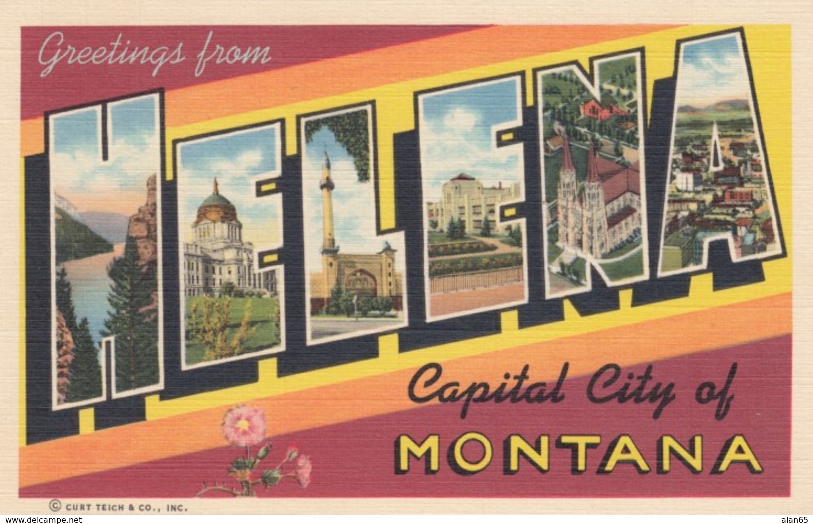 Large Letter Greetings From Helena Montana, State Capitol City C1940s Vintage Curteich Linen Postcard - Helena