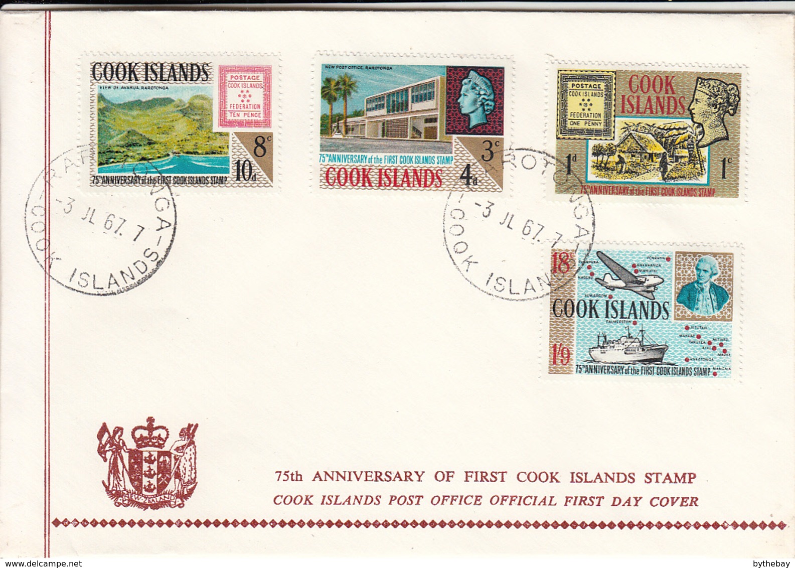 Cook Islands 1967 FDC Sc #195-#198 75th Anniversary First Postage Stamps - Cook