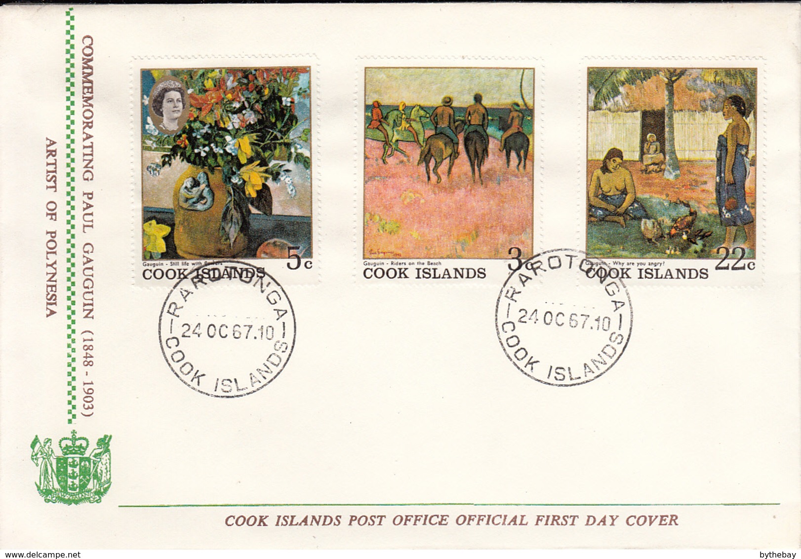 Cook Islands 1967 2 FDCs Sc #221-#226 Paintings By Paul Gauguin - Islas Cook