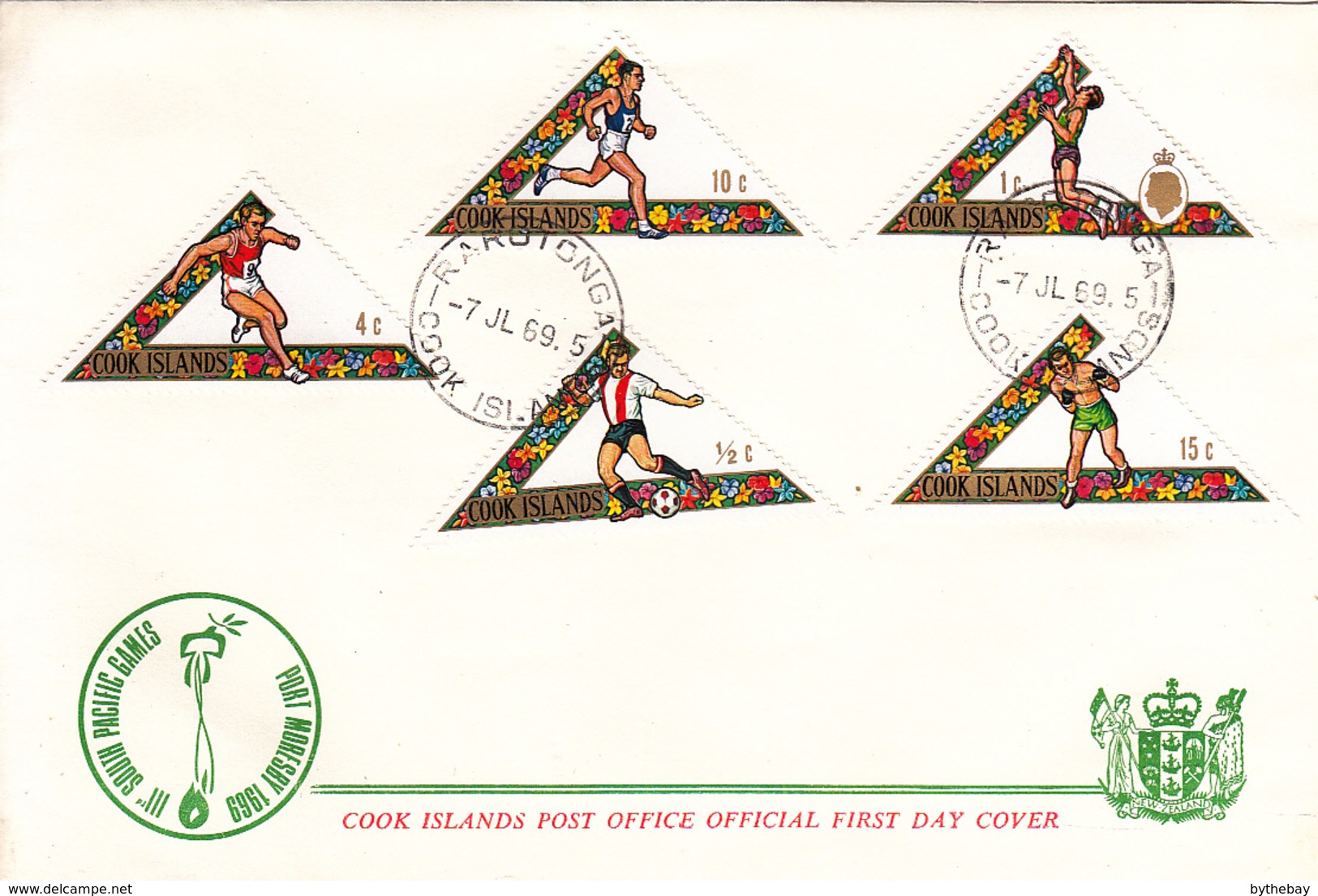 Cook Islands 1969 2 FDCs Sc #254-#258 Soccer, Pole Vault, Boxing, Tennis - Sports - Cookeilanden