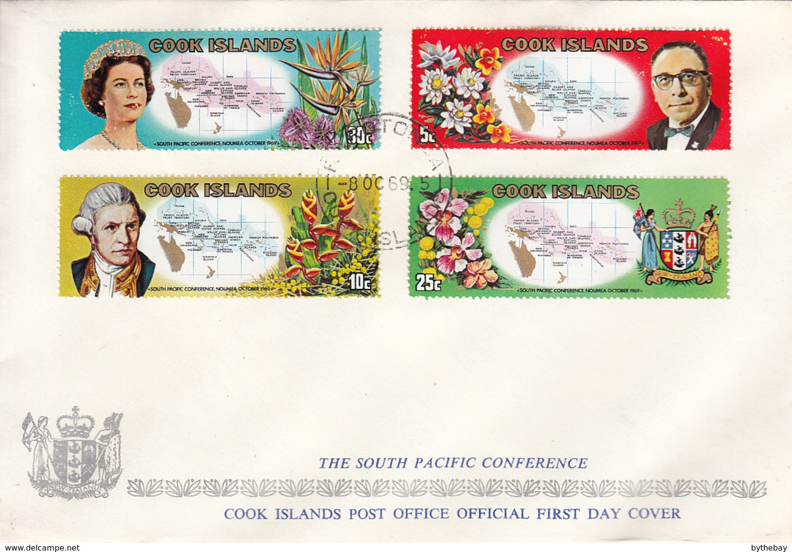 Cook Islands 1969 FDC Sc #264-#267 Map Of Cook Islands, QEII, Cook, Henry - Cook