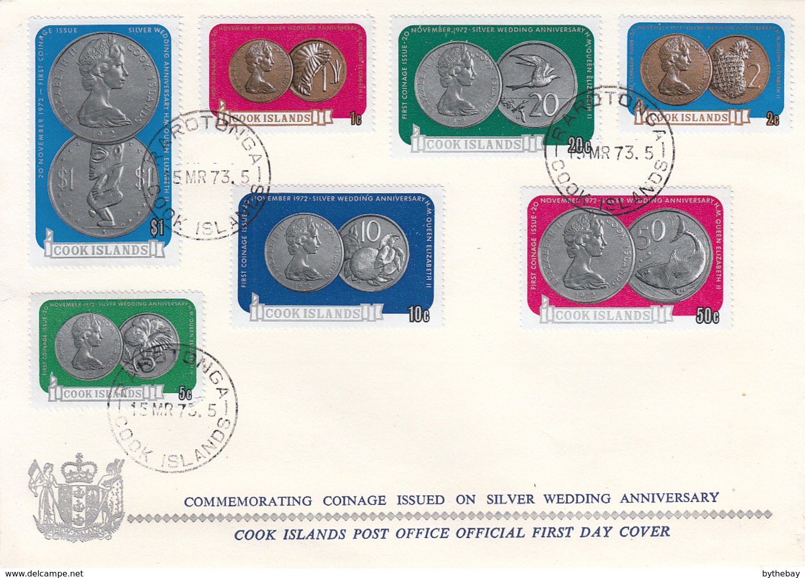 Cook Islands 1973 FDC Sc #339-#345 Coinage For Silver Wedding Anniversary - Cook