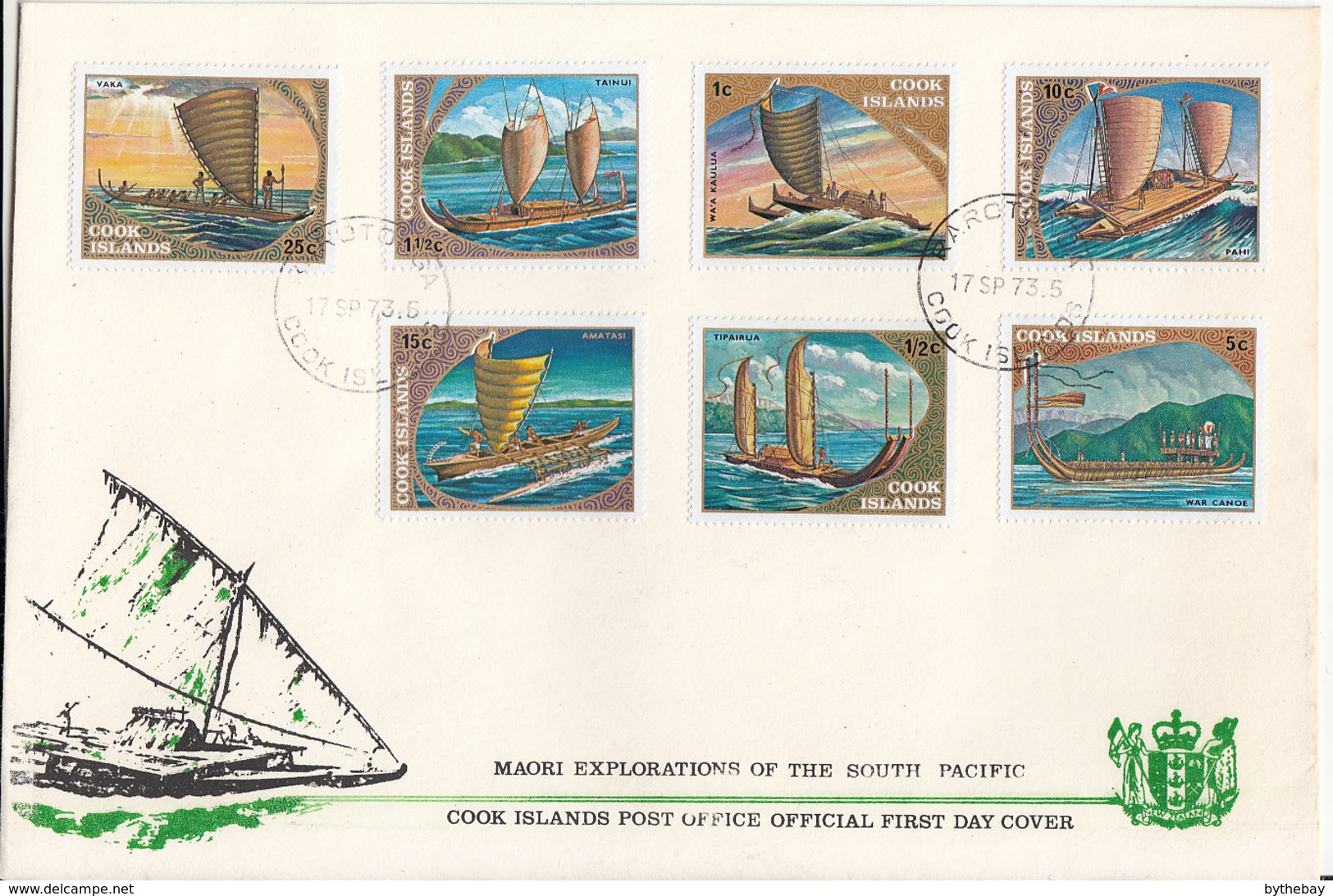 Cook Islands 1973 FDC Sc #357-#363 Historic Sailing Vessels South Pacific - Cook