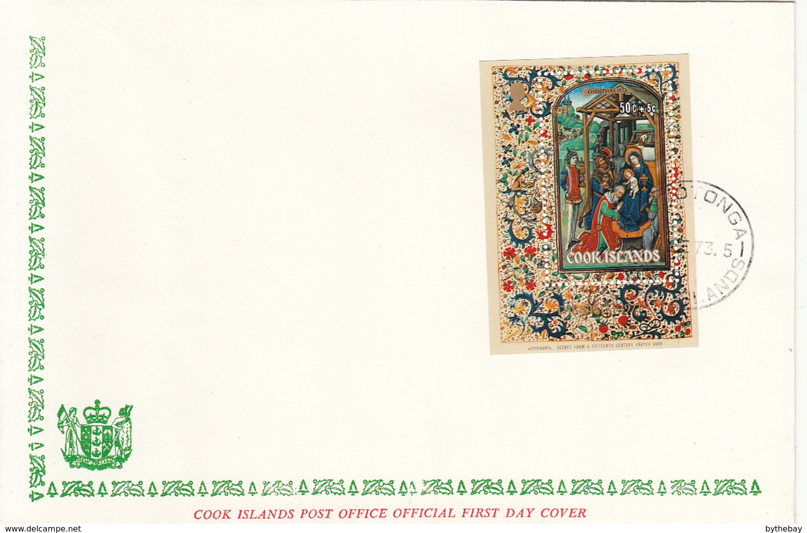 Cook Islands 1973 5 FDCs Sc #B34-#B38 Souvenir Sheets Christmas 15th Century Prayer Book - Cook