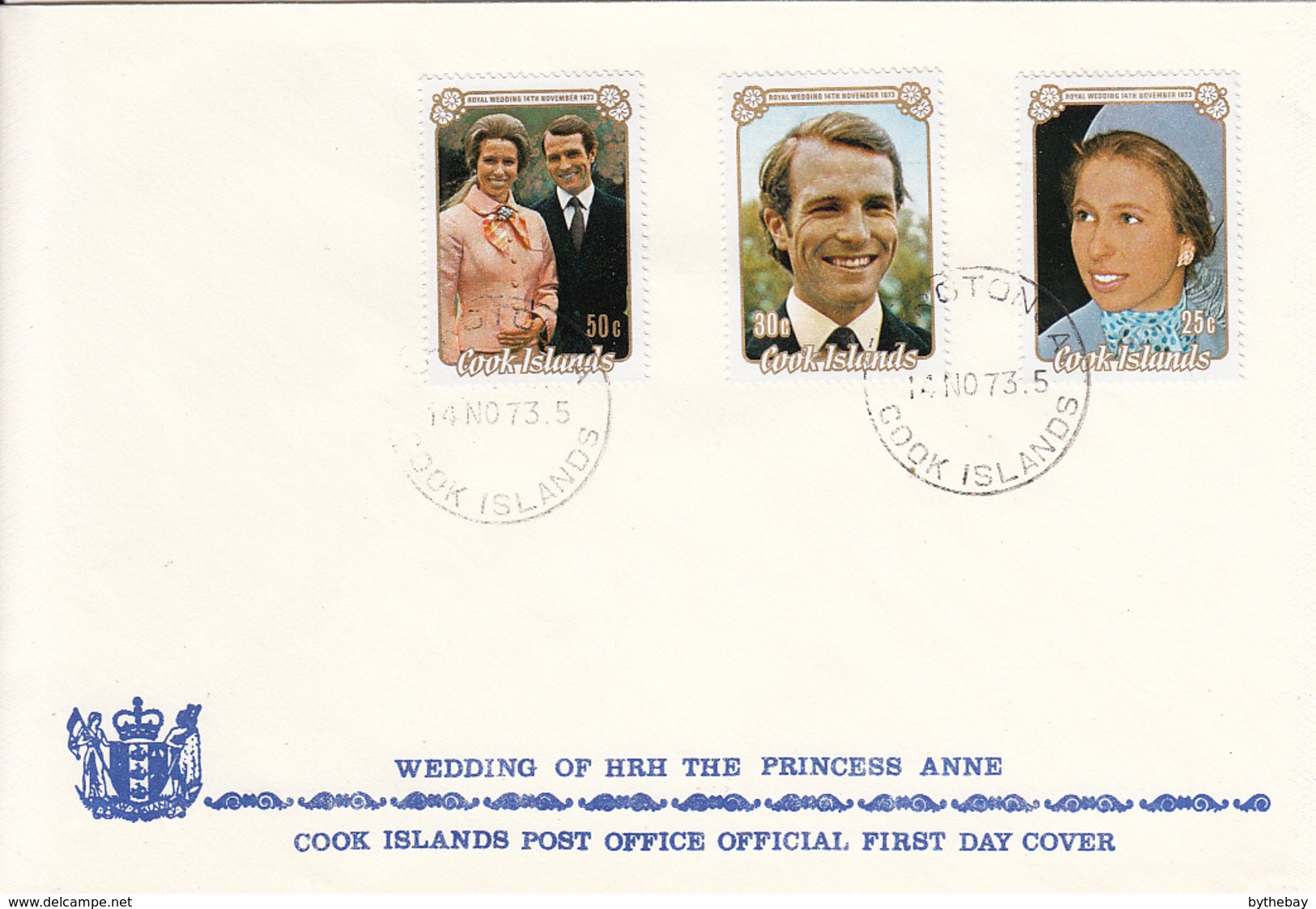 Cook Islands 1973 FDC Sc #369-#371 Royal Wedding Princess Anne, Mark Phillips - Cook