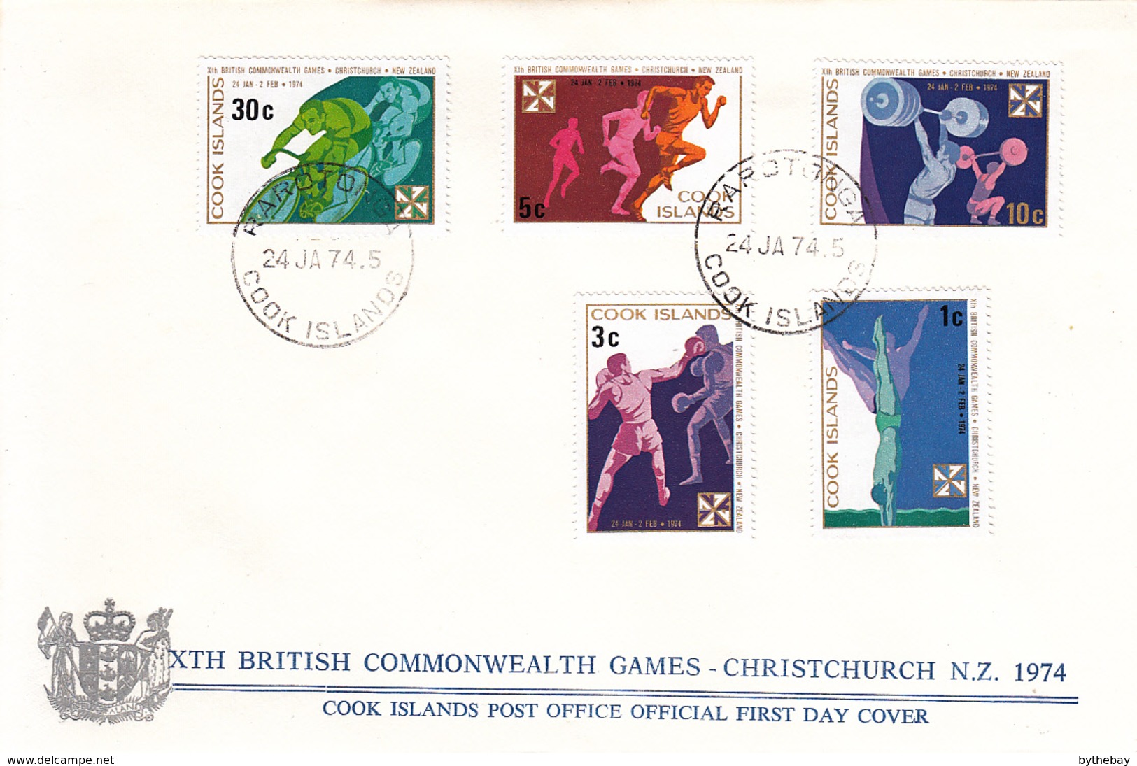 Cook Islands 1974 FDC Sc #372-#376 Commonwealth Games Cycling, Boxing, Diving - Cook