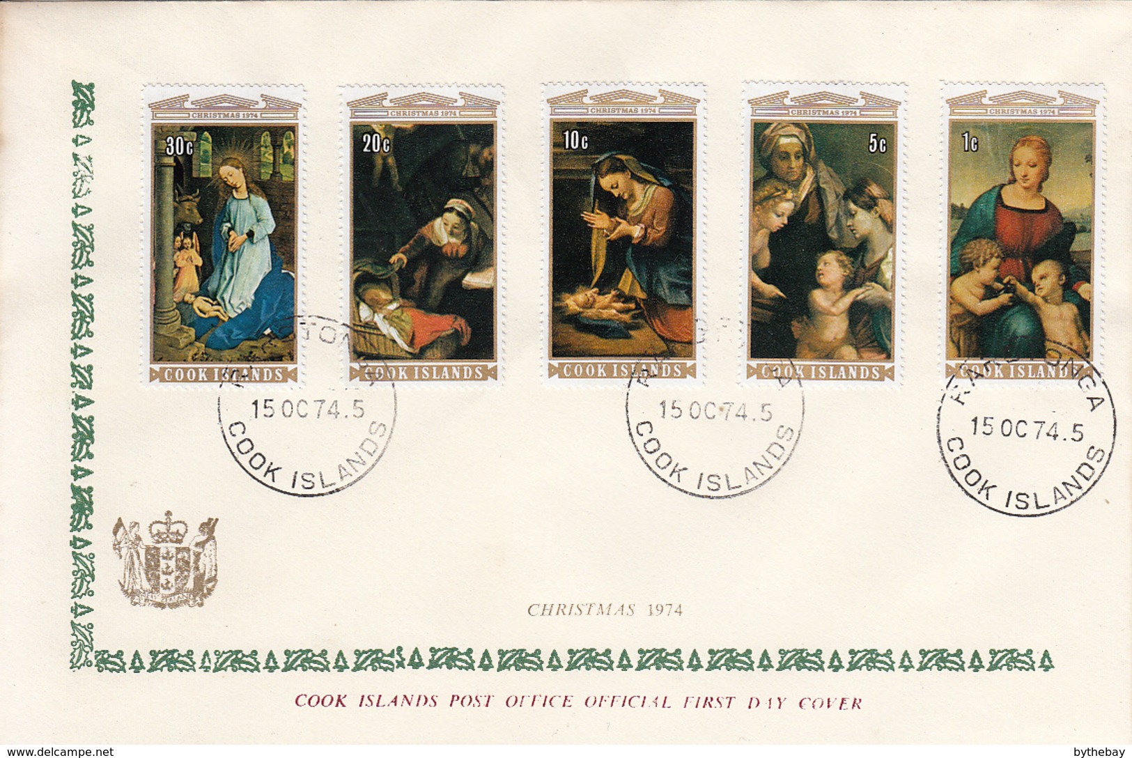 Cook Islands 1974 FDC Sc #412-#416 Christmas Paintings - Cook