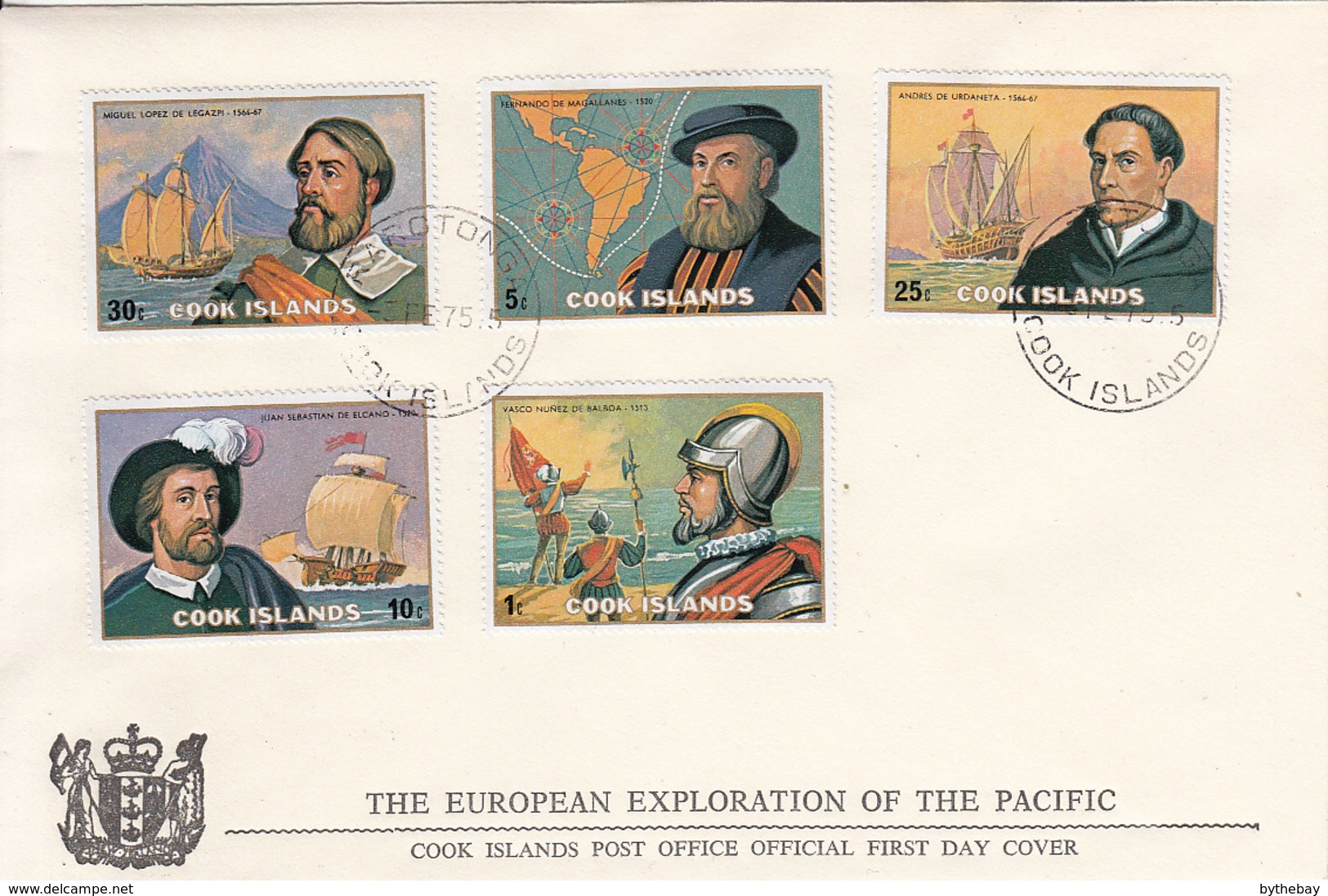 Cook Islands 1975 FDC Sc #422-#426 Explorers Balboa, Magellan, Elcano, Urdaneta, Legaspi - Cook