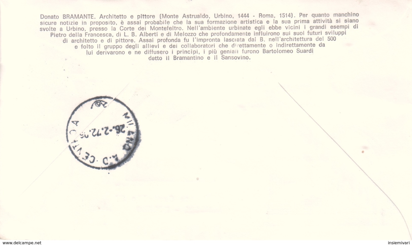 Vaticano 1972 FDC Filagrano Celebrazioni Bramantesche Su Raccomandata. - FDC