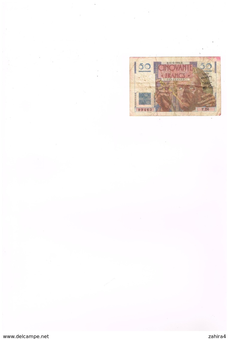 Banque De France Cinquante Francs B.31-5-1946.B. - 99463 T.26 - 50 F 1946-1951 ''Le Verrier''