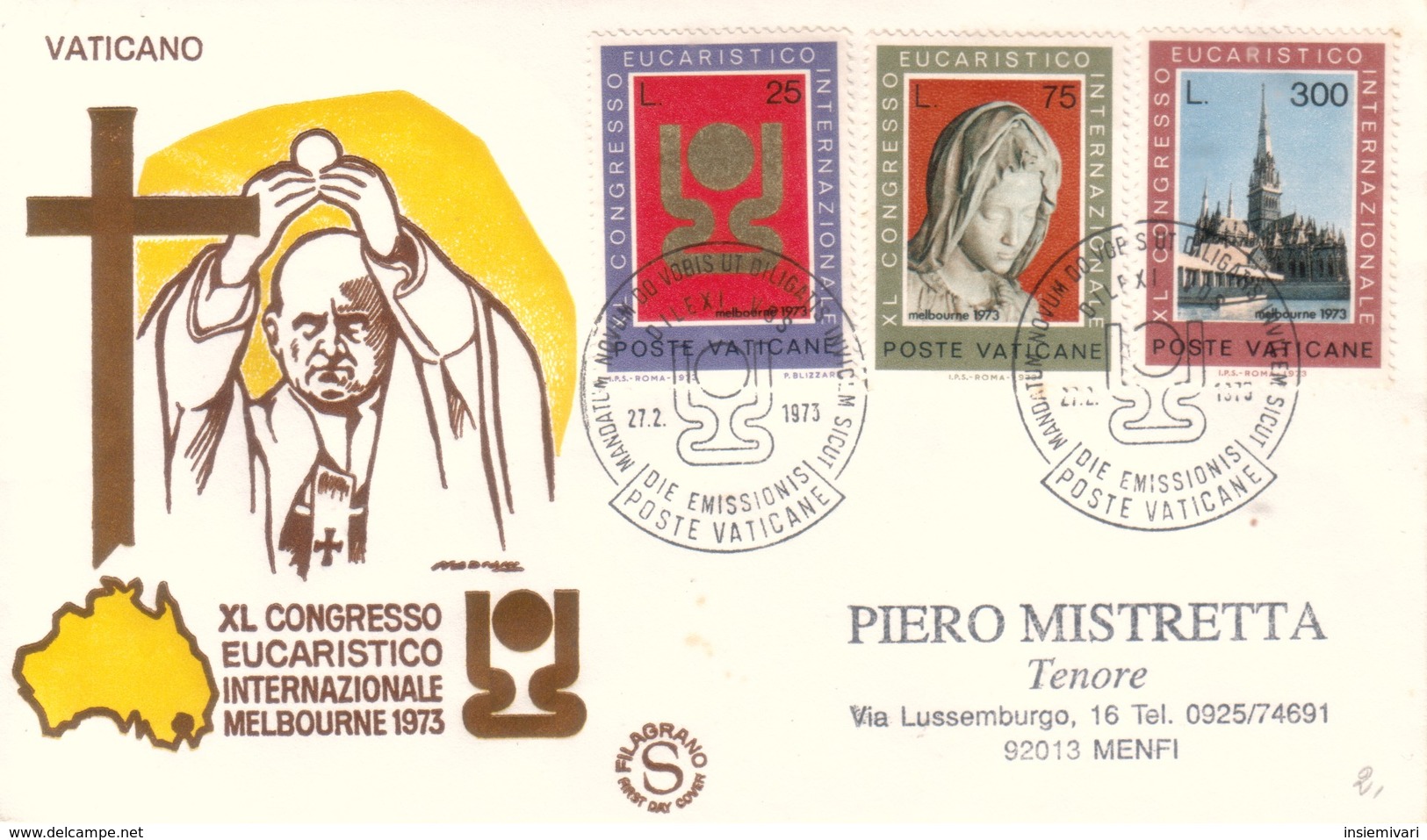 1973 - VATICANO - CONGRESSO EUCARISTICO - BUSTA FDC FILAGRANO. - FDC