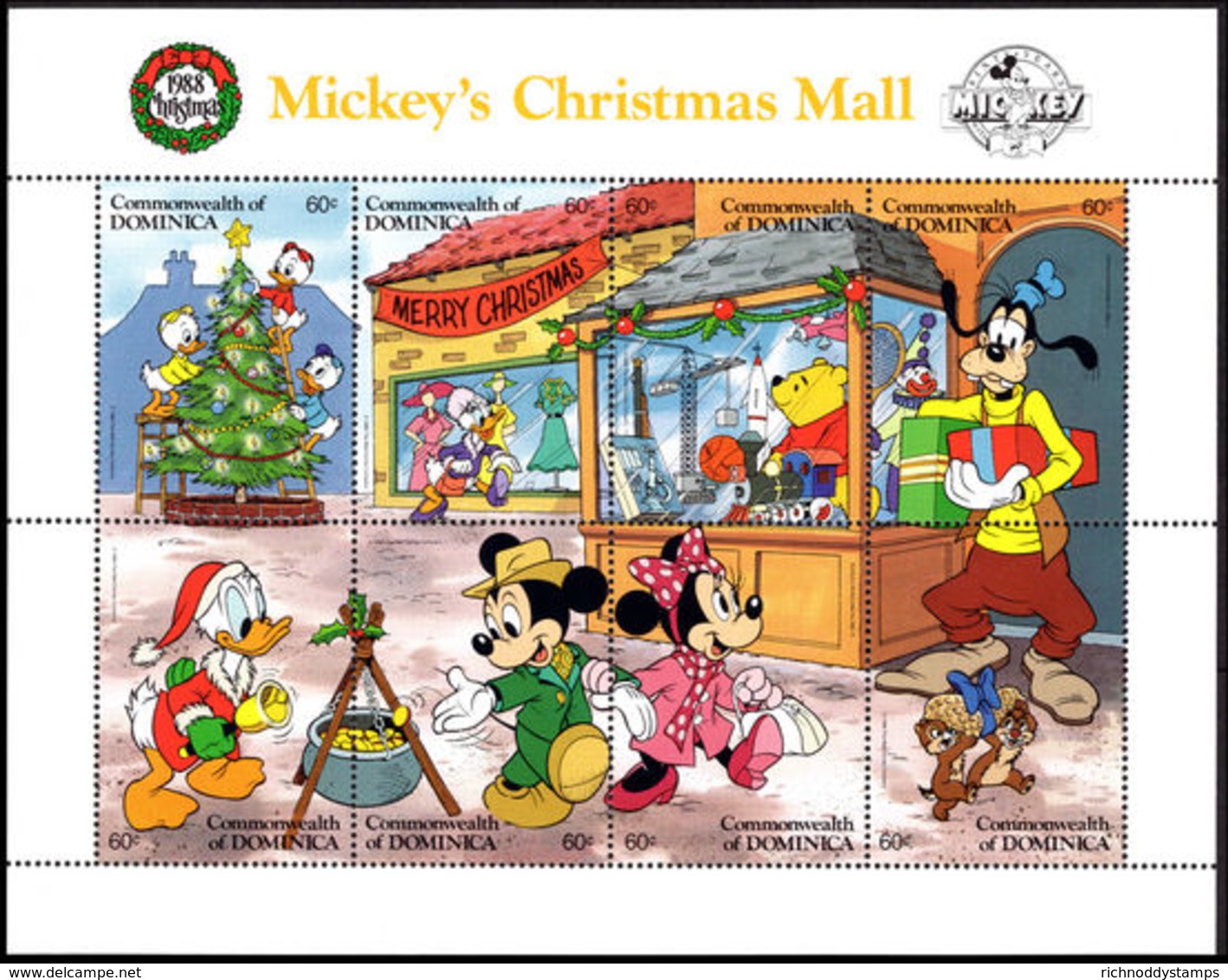 Dominica 1988 Mickeys Christmas Mail Sheetlet Unmounted Mint. - Dominica (1978-...)